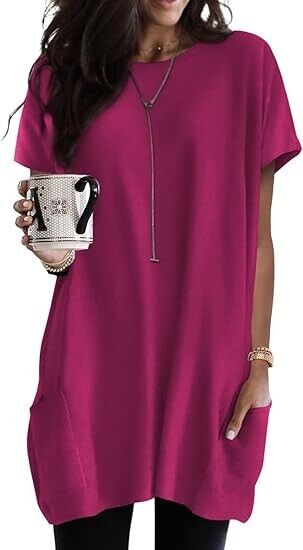 Dokotoo Women Summer Casual Crewneck Loose Fit Color Short Sleeve T-Shirt, XXL