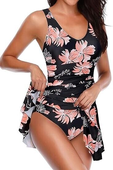 Yonique Women's One Piece Swimsuit Modest Tummy Control Vintage Swimdress Pink S
