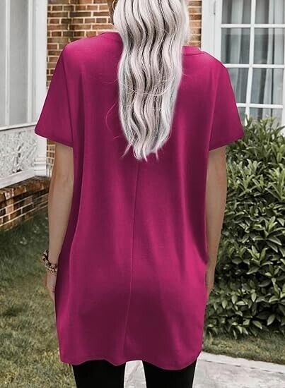 Dokotoo Women Summer Casual Crewneck Loose Fit Color Short Sleeve T-Shirt, XXL