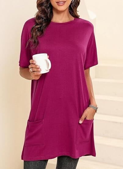 Dokotoo Women Summer Casual Crewneck Loose Fit Color Short Sleeve T-Shirt, XXL