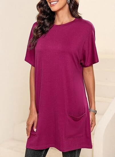 Dokotoo Women Summer Casual Crewneck Loose Fit Color Short Sleeve T-Shirt, XXL
