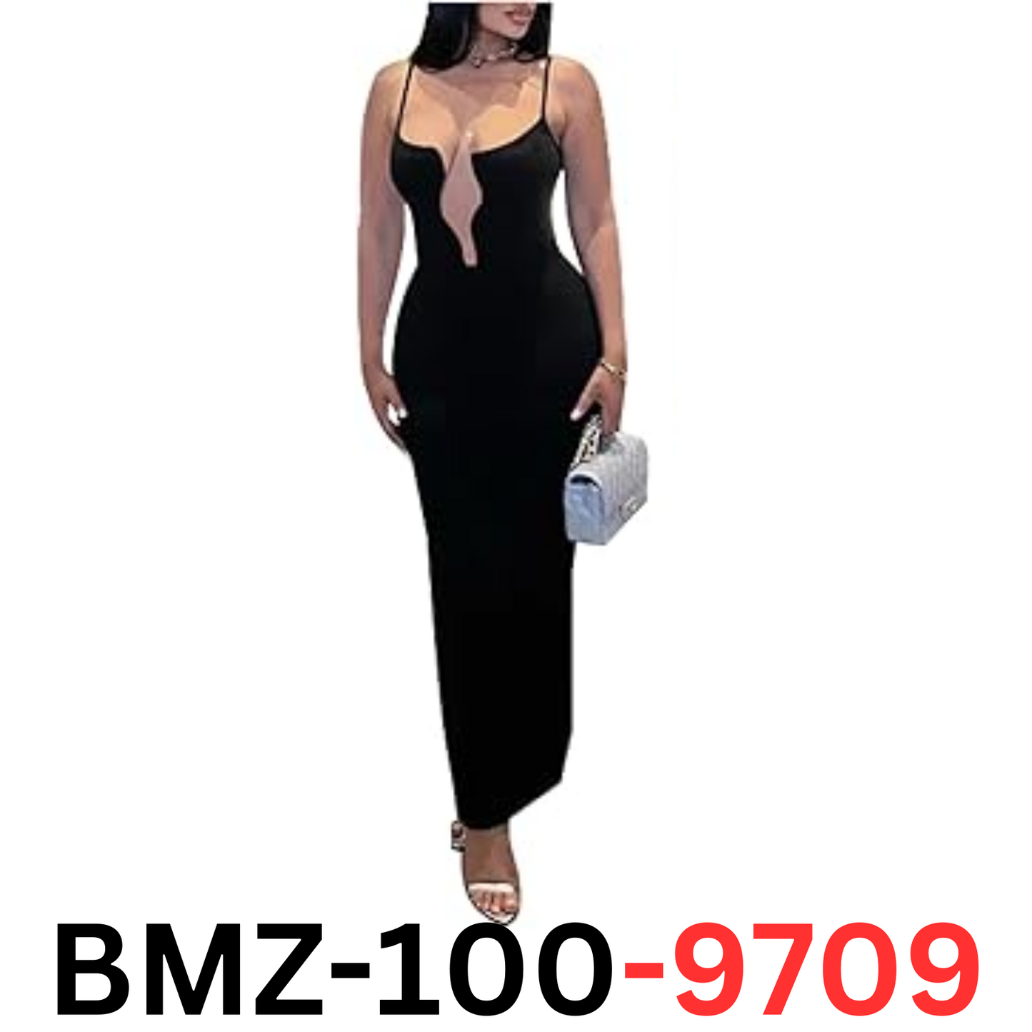 Ekaliy Women Summer Sexy V-Neck Long Dresses Adjustable Spaghetti Strap Dress, M