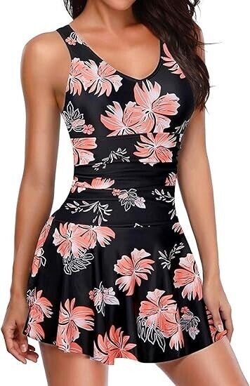 Yonique Women's One Piece Swimsuit Modest Tummy Control Vintage Swimdress Pink M