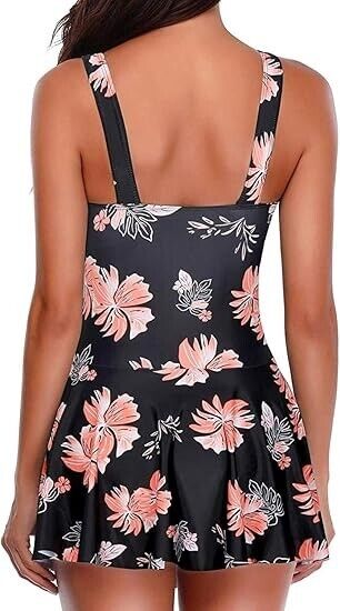 Yonique Women's One Piece Swimsuit Modest Tummy Control Vintage Swimdress Pink M