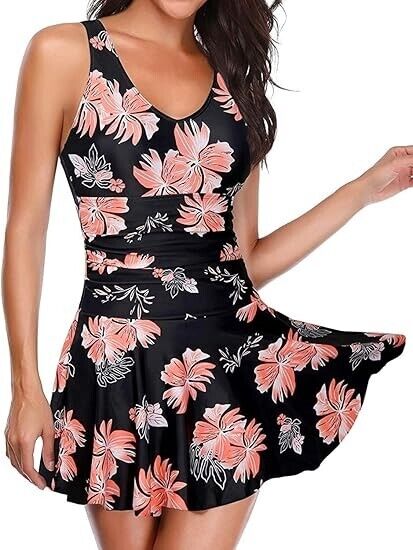 Yonique Women's One Piece Swimsuit Modest Tummy Control Vintage Swimdress Pink M