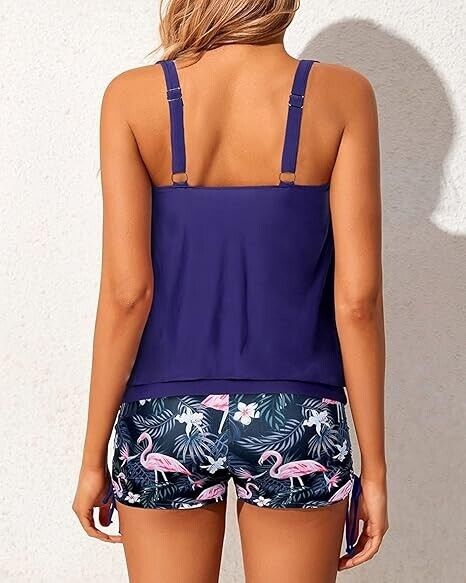 Yonique Blouson Tankini Swimsuit for Women 2 Piece Flamingo Bathing Suit Tops, M