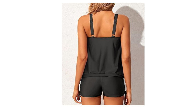 Yonique Blouson Tankini Swimsuits for Women 2 Piece Black Bathing Suits Tops, XL