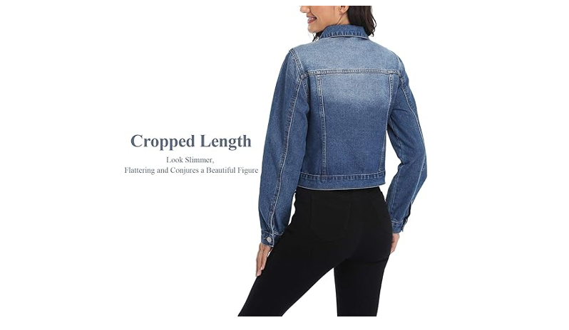 andy & natalie Women's Cropped Denim Jackets Casual Long Sleeve Basic Button, XS