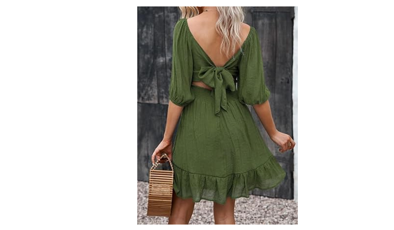 Dokotoo Womens Spring Fashion 2024 Square Neck Summer Dresses Tie Backless, M