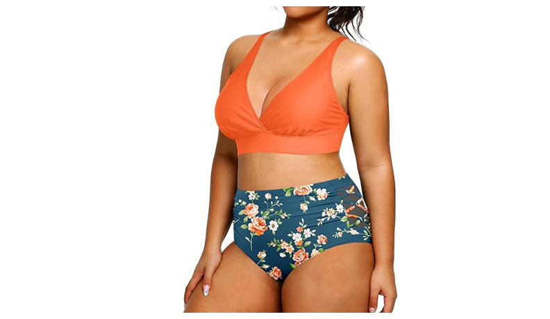 Yonique Womens Plus Size Bikini High Waisted Swimsuits Two Piece Bathing,14 Plus
