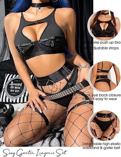 Avidlove Sexy Lingerie Set with Underwire Garter Belt Lingerie Set Women Bra, XS