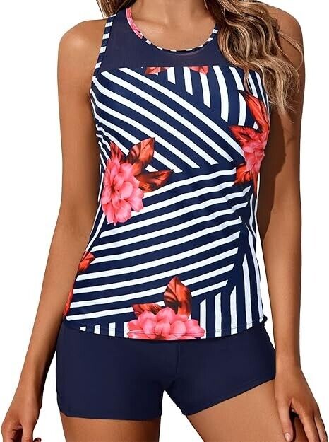 Yonique Tankini Swimsuit for Women with Shorts Athletic Two Piece Bathing Suit M
