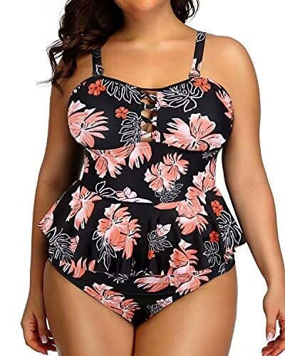 Yonique Women's Plus Size Swimsuit Tummy Control Two Piece Bathing Suit, 16 Plus