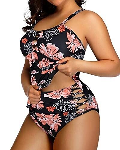 Yonique Women's Plus Size Swimsuit Tummy Control Two Piece Bathing Suit, 16 Plus