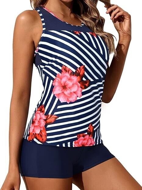 Yonique Tankini Swimsuit for Women with Shorts Athletic Two Piece Bathing Suit M