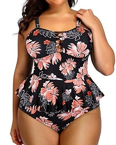 Yonique Women's Plus Size Swimsuit Tummy Control Two Piece Bathing Suit, 16 Plus