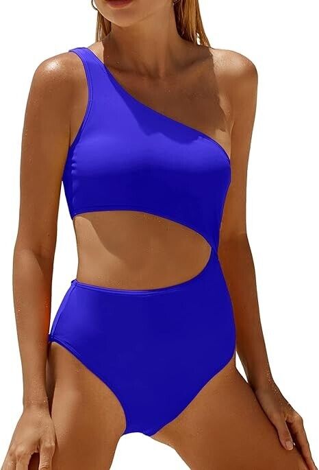 Yonique Women's One Piece Bathing Suit One Shoulder Swimsuit Cutout Swimwear, S