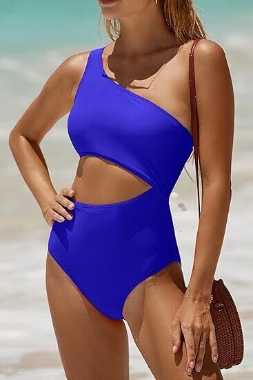 Yonique Women's One Piece Bathing Suit One Shoulder Swimsuit Cutout Swimwear, S