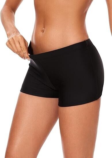 Aokivvy Swim Shorts, Bathing Suit Bottoms for Women, Black Tankini Bottom, Large