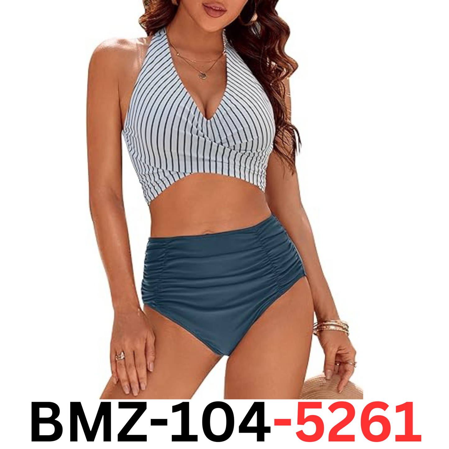Blooming Jelly Women's Tummy Control Push Up High Waisted Bikini Swimsuit Blue S