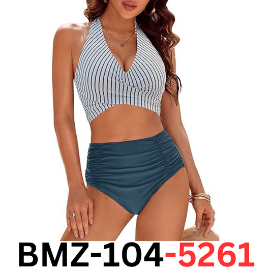 Blooming Jelly Women's Tummy Control Push Up High Waisted Bikini Swimsuit Blue S