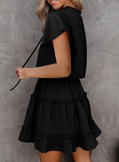 Dokotoo Women Cute Summer Spring Summer Casual Sexy Deep V-Neck Chiffon Dress XL