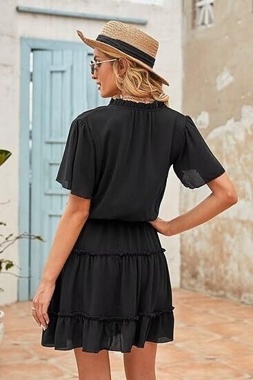 Dokotoo Women Cute Summer Spring Summer Casual Sexy Deep V-Neck Chiffon Dress XL