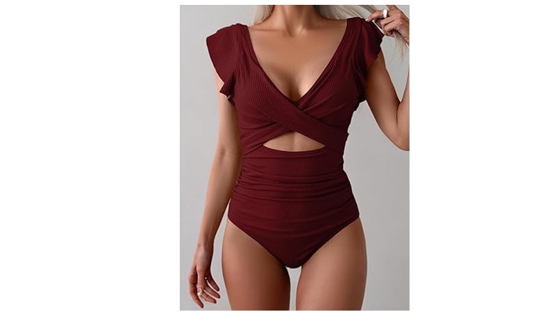 B2prity Women's One Piece Swimsuit Ruffle Cutout Bathing Suits Slimming Tummy, L