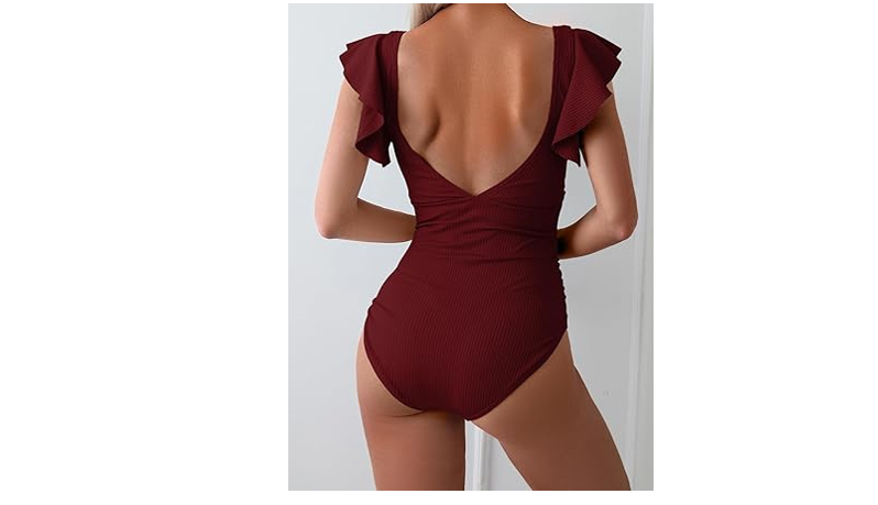 B2prity Women's One Piece Swimsuit Ruffle Cutout Bathing Suits Slimming Tummy, L