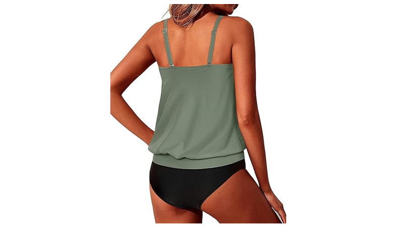 Yonique Two Piece Blouson Tankini Swimsuits for Women Modest Bathing Suits, M