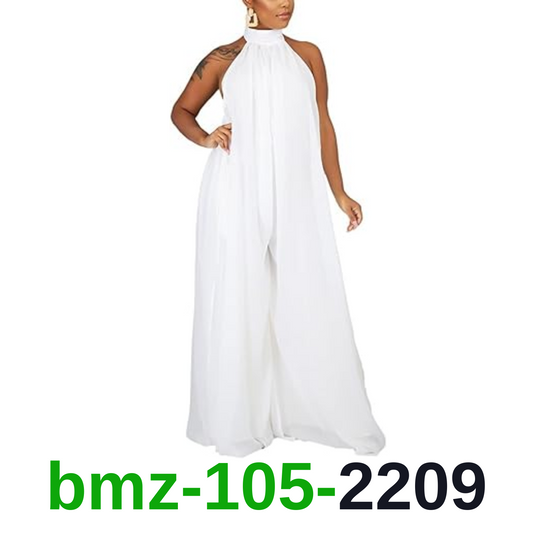 Ekaliy Women Sexy Summer Jumpsuit Halter Neck Sleeveless Chiffon Wide Leg Long,L