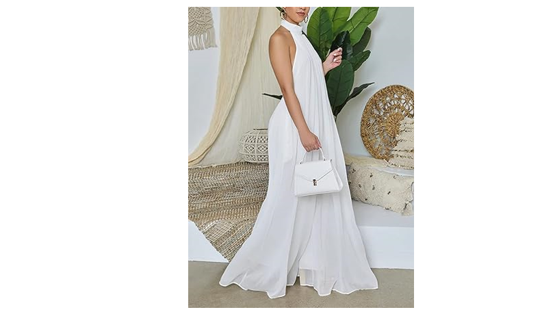Ekaliy Women Sexy Summer Jumpsuit Halter Neck Sleeveless Chiffon Wide Leg Long,L