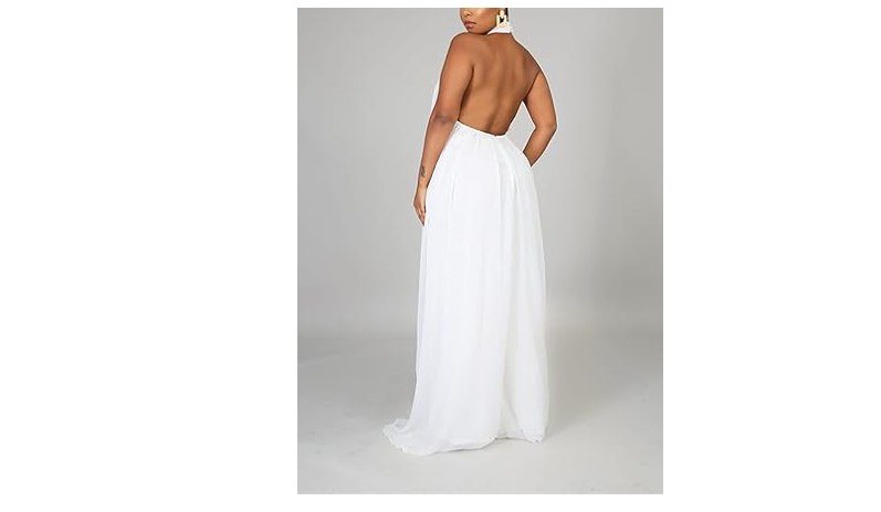 Ekaliy Women Sexy Summer Jumpsuit Halter Neck Sleeveless Chiffon Wide Leg Long,L