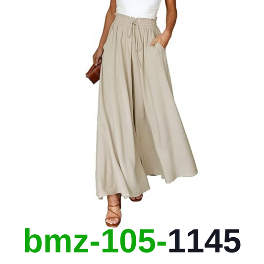 Dokotoo Womens Fashion High Waist Drawstring Wide Leg Long Beach Pants Casual, M