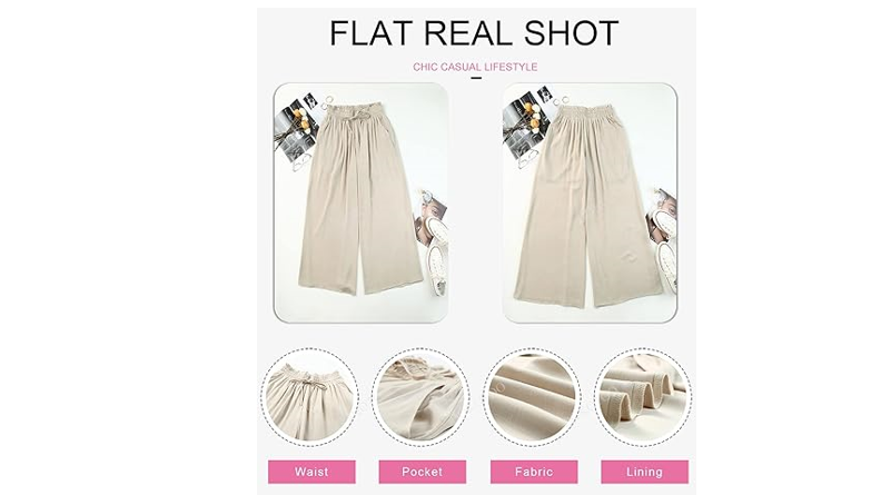 Dokotoo Womens Fashion High Waist Drawstring Wide Leg Long Beach Pants Casual, M