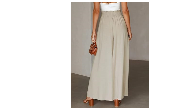 Dokotoo Womens Fashion High Waist Drawstring Wide Leg Long Beach Pants Casual, M
