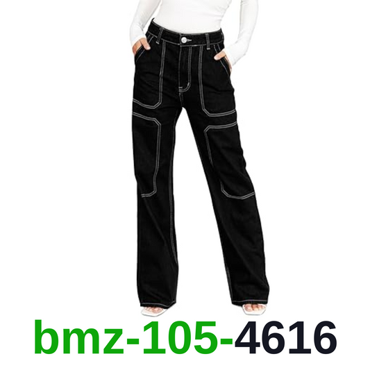 Dokotoo Womens Casual Mid Waist Cargo Jeans for Women Stretch Wide Leg Denim, 16