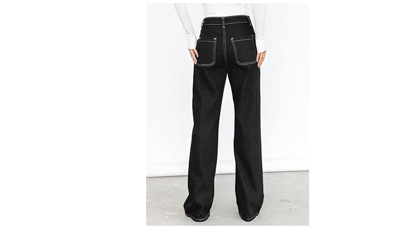 Dokotoo Womens Casual Mid Waist Cargo Jeans for Women Stretch Wide Leg Denim, 16