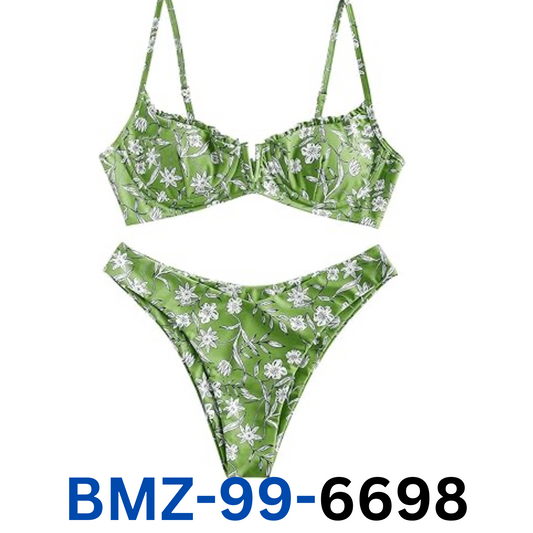 ZAFUL Women's Underwire  V-Wired Two Piece Swimsuit Bathing Suit (1-Green,S)