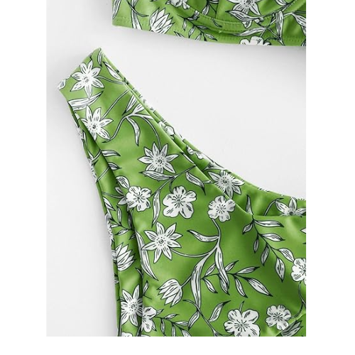 ZAFUL Women's Underwire  V-Wired Two Piece Swimsuit Bathing Suit (1-Green,S)