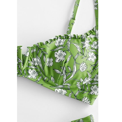 ZAFUL Women's Underwire  V-Wired Two Piece Swimsuit Bathing Suit (1-Green,S)