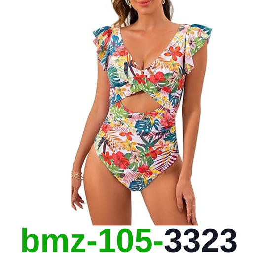 B2prity Women's One Piece Swimsuit Ruffle Cutout Bathing Suits Slimming Tummy, L