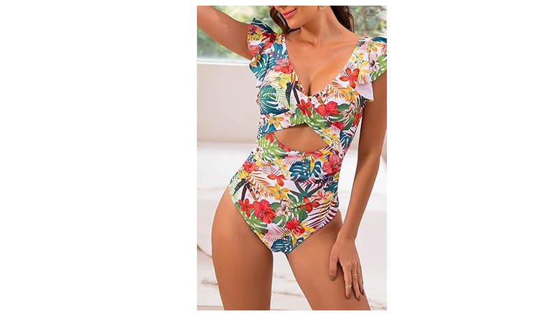B2prity Women's One Piece Swimsuit Ruffle Cutout Bathing Suits Slimming Tummy, L