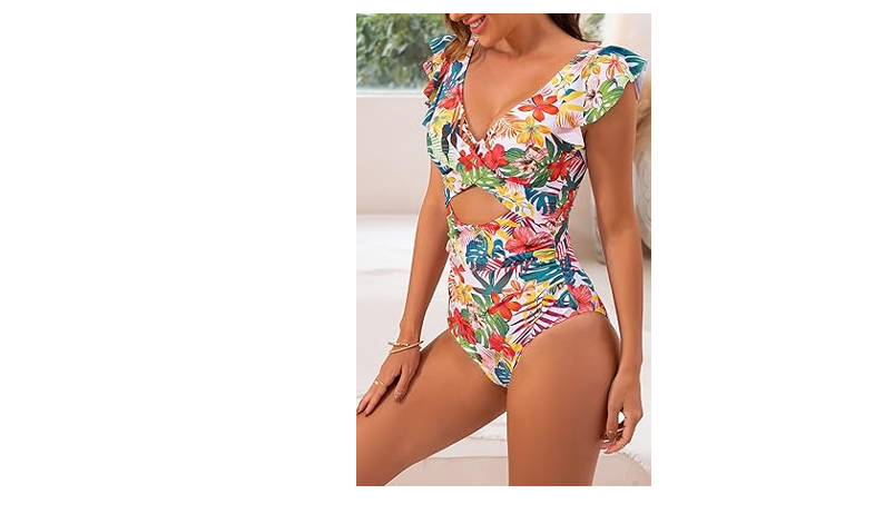 B2prity Women's One Piece Swimsuit Ruffle Cutout Bathing Suits Slimming Tummy, L