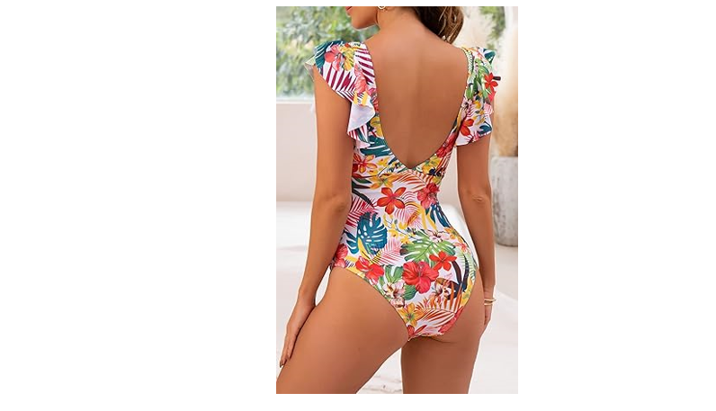 B2prity Women's One Piece Swimsuit Ruffle Cutout Bathing Suits Slimming Tummy, L