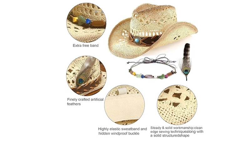 Closima Cowboy Hat for Women & Men, Straw Cowgirl Hat Environmental Protection