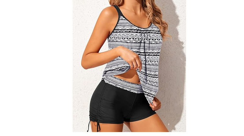 Yonique Womens Blouson Tankini Swimsuits Two Piece Strappy Bathing Suit Tops, S