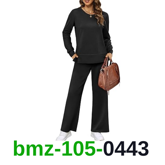 XIEERDUO Black Two Piece Outfits for Women Oversized Wide Leg Pants Matching,XXL