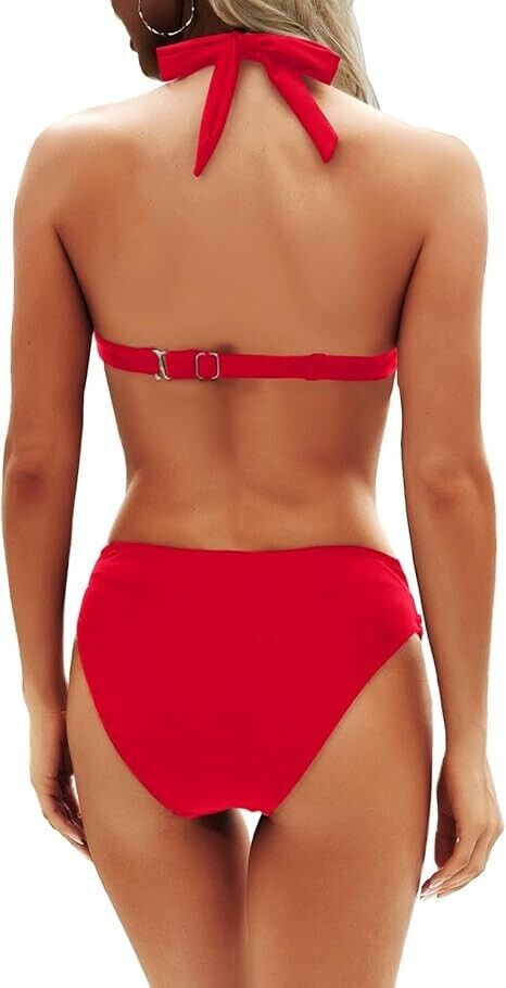 Yonique Womes Two Piece Bathing Suits Push Up Bikini Set Halter Swimsuit, Red, M