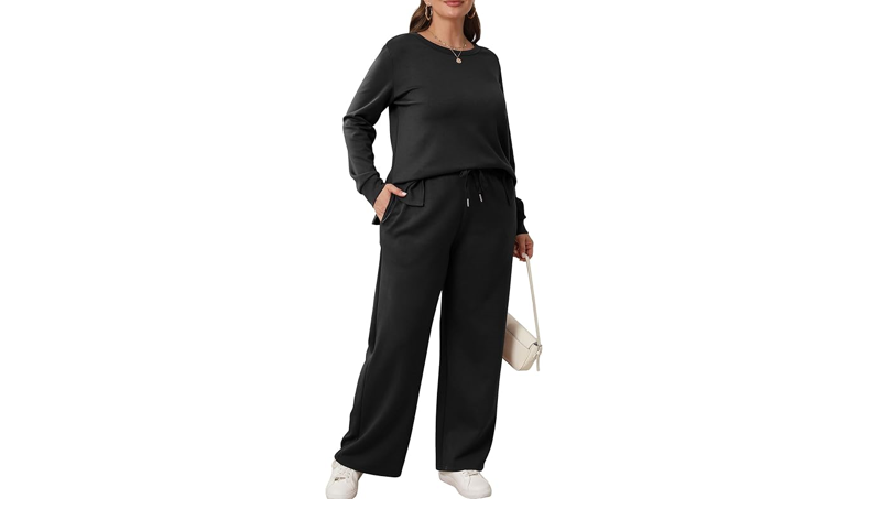 XIEERDUO Black Two Piece Outfits for Women Oversized Wide Leg Pants Matching,XXL
